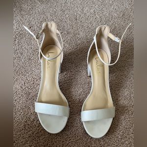 Lulus Ivory Satin Ankle Strap Heel
